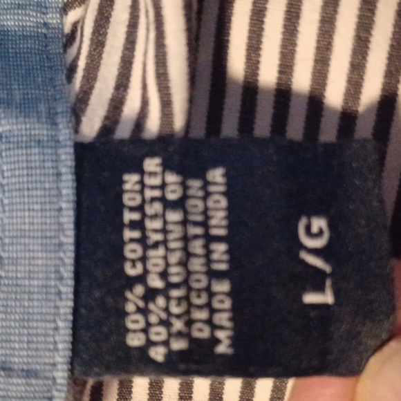 CHAPS MENS LONG SLEEVE SHIRT, SIZE LARGE,BLUE AND WHITE PRINT STRIPE. - Picture 6 of 7